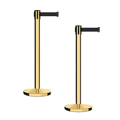 CCW Retractable Belt Barrier Stanchions, Pair, Polished Brass Posts, 7.5 Ft - color: Black, size: 7.5 Foot