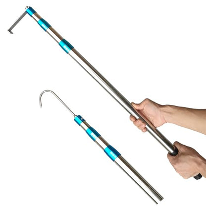 Cargo Grabber Reach Retriever Tool, 6.3 Ft Heavy Duty Truck Bed Accessories Telescoping Pull Pole with Hooks, Used for Pickup Truck, SUV, Trailers, RVs (Stainless Steel)