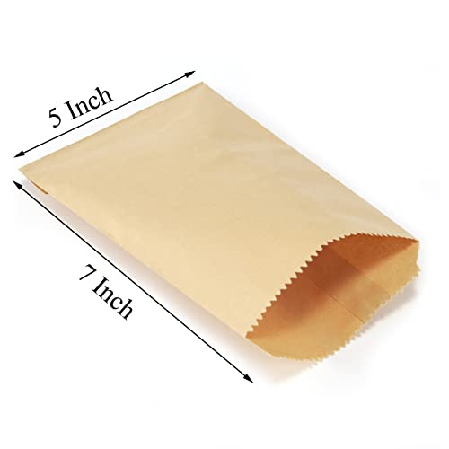 FOCCIUP 100 Pcs 5x7 Inches Brown Kraft Paper Bags Flat Envelopes Merchandise Treat Bag for Party - color: Brown-5x7 Inch