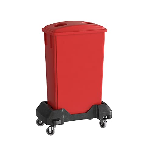 23 Gallon Red Slim Jim Trash Can with Bottle Lid and Dolly - color: Red, size: With Wheels, style: Bottle Slot Lid