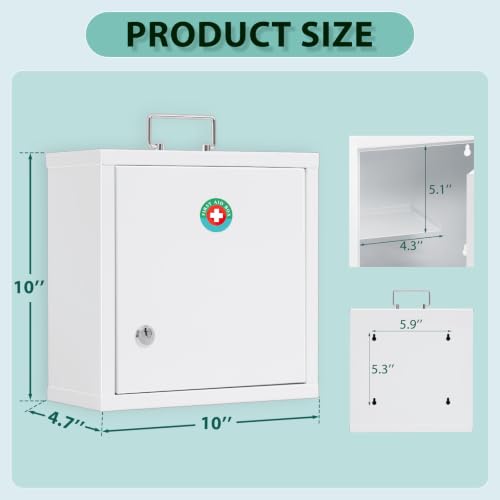 KYODOLED Locking Medication Lock Box with Keys, Wall Mount, White