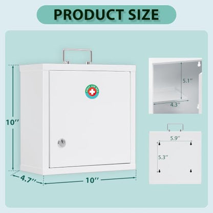 KYODOLED Locking Medication Lock Box with Keys, Wall Mount, White