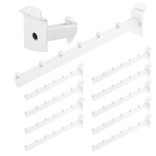 10Pcs 12 Inch 6 Ball Waterfall Slatwall Hooks, Metal Heavy Duty Slat Wall Hanging Hook Hanger Pegs Panel Accessories for Clothing Retail Garage Shop Display (White)