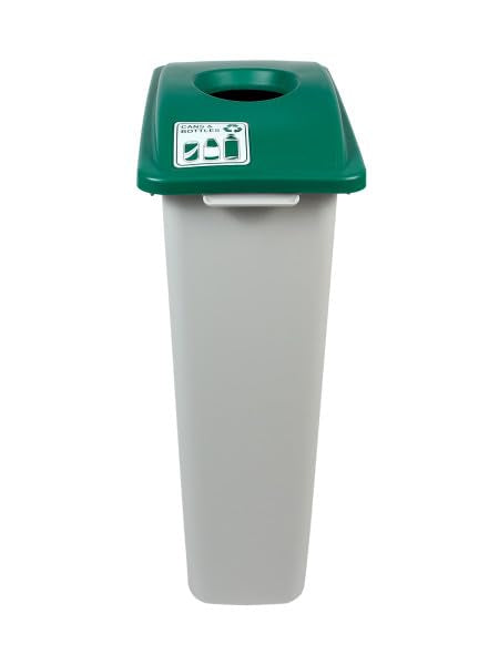 Waste Wise 23 Gallon Recycled HDPE Waste and Recycling Bin for Commercial Spaces - (Green/Grey, Cans & Bottles) - color: Green Grey Cans Bottles