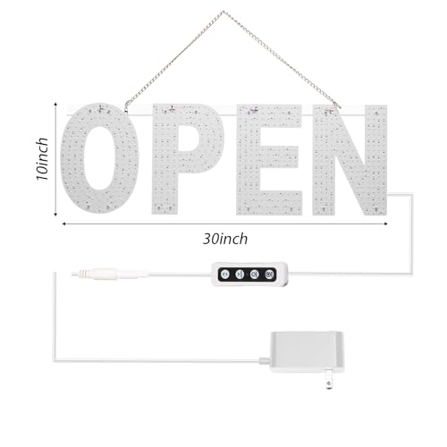 LED Open Sign for Business, 30"x10" Dimmable Brightness Large Electric Light Up Sign, Hanging Installation for Store Restaurant Office Bar Hotel Salon (white) - style: Warm&White(30"x10")