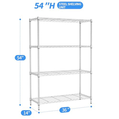 BestOffice | 4-Tier Wire Shelf | 36" x 14" x 54" | Chrome - color: Chrome, size: 36"D x 14"W x 54"H