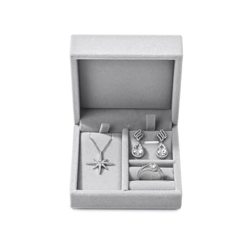 Velvet Jewelry Set Box, Gray Velvet Necklace Earring Ring Organizer - color: Grey