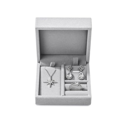 Velvet Jewelry Set Box, Gray Velvet Necklace Earring Ring Organizer - color: Grey