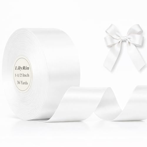 White Satin Ribbon 1-1/2 Inch x 36 Yards for Weddings Hair Bows & Gift Wrap - color: White