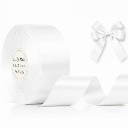 White Satin Ribbon 1-1/2 Inch x 36 Yards for Weddings Hair Bows & Gift Wrap - color: White