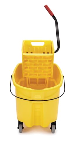 Rubbermaid Commercial Products WaveBrake 35 Qt. Side-Press Mop Bucket and Wringer Combo on Wheels Yellow for Professional/Industrial/Business Heavy-Duty Floor Cleaning/Mopping - size: 35 Qt.