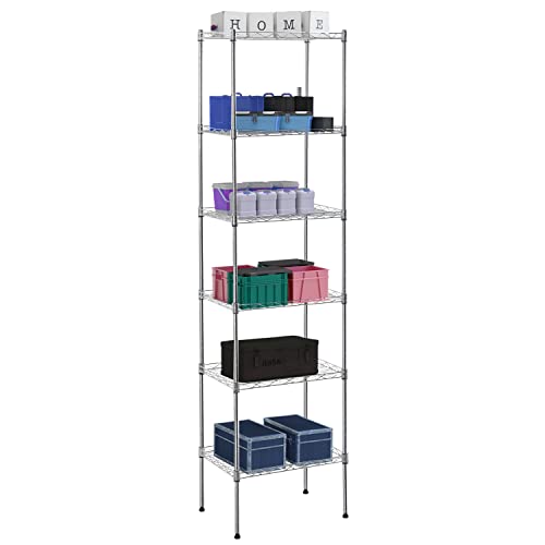 BestOffice | 6-Tier Wire Shelf with Wheels | 16.7" x 11.8" x 63.6" | Chrome - color: Chrome, size: 16.7L×11.8W×63.6H