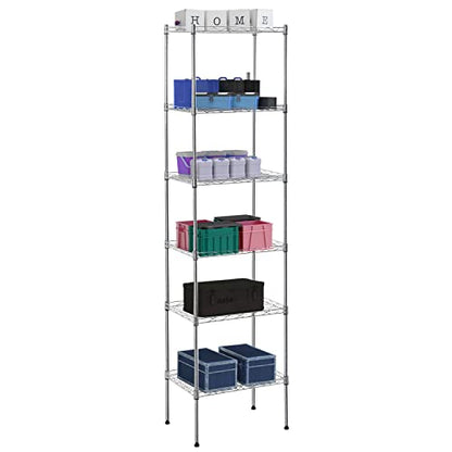 BestOffice | 6-Tier Wire Shelf with Wheels | 16.7" x 11.8" x 63.6" | Chrome - color: Chrome, size: 16.7L×11.8W×63.6H