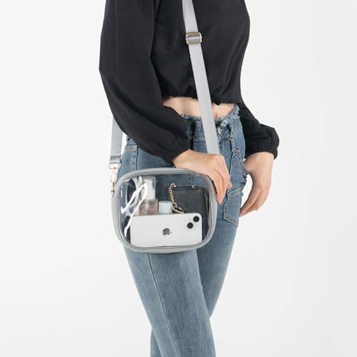 TOBVZOO Clear Bag Stadium Approved, Crossbody Transparent Bag for Concerts Sports Events, Purses for Men & Women - color: Grey