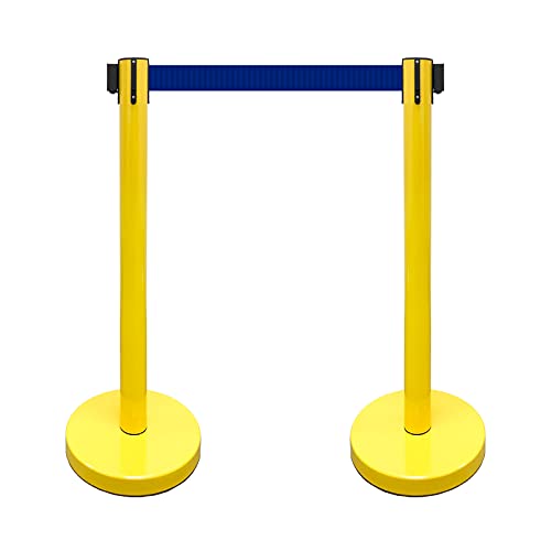 VIP Crowd Control Retractable Belt Stanchion Queue Safety Barrier Set, 36" Ht, 78" Belt (2 YEL Posts Blue Belt) - color: 2 YEL Posts Blue Belt