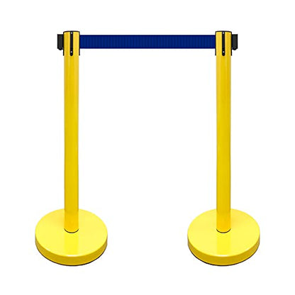 VIP Crowd Control Retractable Belt Stanchion Queue Safety Barrier Set, 36" Ht, 78" Belt (2 YEL Posts Blue Belt) - color: 2 YEL Posts Blue Belt