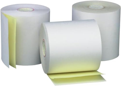 (30 Rolls + 3 Ribbons) 2 Ply Carbonless Rolls 3" X 95 Feet White/Yellow Receipt Paper POS Cash Register White/Canary With 3 Pcs of ERC 30/34/38 Ribbons - 30 Two Ply Rolls Fits SP2000 UP389 TMU 220