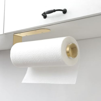 theaoo Paper Towel Holder Under Cabinet, One-Hand Tear, Wall Mount, Black - color: Gold