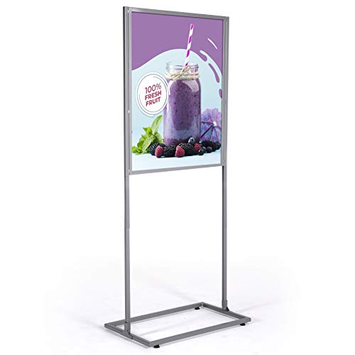 M&T Displays Metal Eco Info Board, Silver 22x28 Inches Slide-In Poster Sign Holder 1 Tier Double Sided Floor Standing Pedestal Advertising Display with Backing and Anti-Glare PET Cover