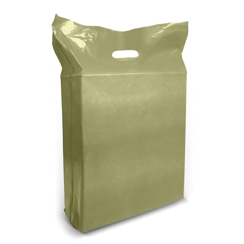 15x18 Olive Plastic Bags, 2" Gusset, Glossy, Die-Cut, 1.25 Mil, 100 Pack