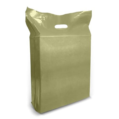 15x18 Olive Plastic Bags, 2" Gusset, Glossy, Die-Cut, 1.25 Mil, 100 Pack