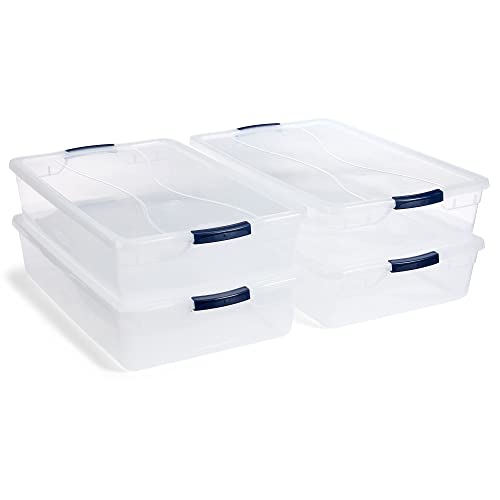 Rubbermaid Cleverstore 42 Quart Stackable Plastic Storage Container Organizer Bin with Latching Lids for Garage, Closet, and Classroom, Clear, 4 Pack - size: 42 Qt - 4 Pack