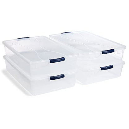 Rubbermaid Cleverstore 42 Quart Stackable Plastic Storage Container Organizer Bin with Latching Lids for Garage, Closet, and Classroom, Clear, 4 Pack - size: 42 Qt - 4 Pack