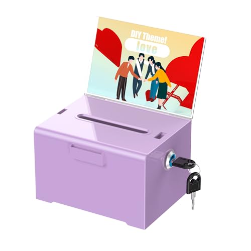 Uniclife 6.2"x 5" x 4" Purple Acrylic Donation Box with Lock and Slot - color: Purple, size: 1 Pack