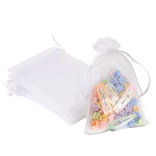 50PCS Organza Bags, 4x6 inches (10x15cm) Small Mesh Bags Drawstring, White Jewelry Gift Pouches for Easter, Wedding, Party, Festival, Bathroom Soaps - color: White-50PCS