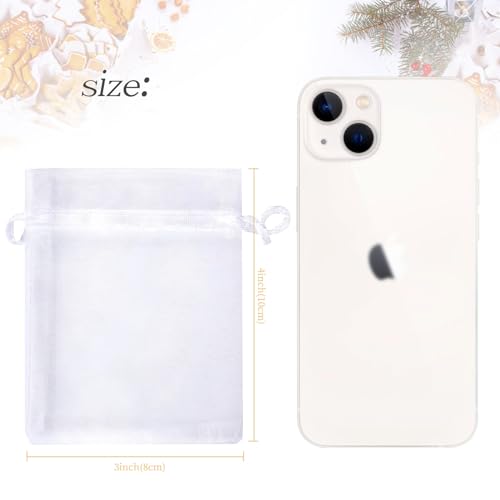 WenTao 100 Pcs Organza Bags 3×4 Inches, White Sheer Organza Gift Bags with Drawstring, Jewelry Favor Pouches Christmas Candy Wedding Birthday Party Bags - color: White