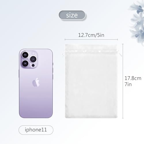FUNFERY 100Pcs White Organza Bags 5x7 in,Small Mesh Drawstring Gift Bag - color: Classic White