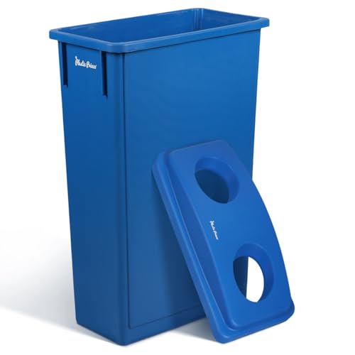 PLASTIC PRINCE 23 Gallon Slim Trash Can with Recycling Lid for Bottles and Cans, Blue Commercial Rectangular Garbage Can, Waste Bin for Home Kitchen Office Cabinet - style: Blue Trash Can with Bottles Lid