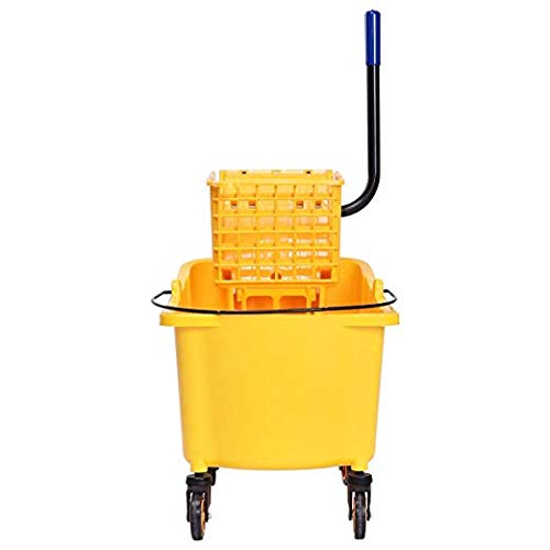Goplus Commercial Mop Bucket Side Press Wringer Cleaning Caddy with 35 Quart Larger Capacity, Yellow - size: 1 Count (Pack of 1)