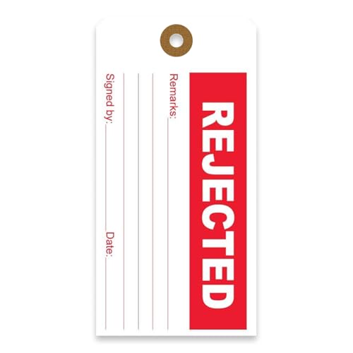 Tags 4 Less Production Quality Control Hang Tags – Equipment Preventative Maintenance Labels, for Easy Record-Keeping for Inventory Status (Rejected, Pack of 100) - color: Rejected