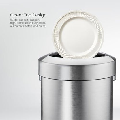 Home Zone Living 16 Gallon Commercial Trash Can with Removable Open Top Lid - color: Brushed Silver, size: Triangular