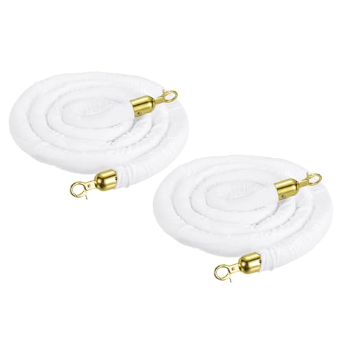 MECCANIXITY Velvet Stanchion Rope 6.6 Ft/2 M, Barrier Rope Velvet Carpet Ropes with Snap Hooks for Posts Stands Queue Divider Crowd Control, White Golden Pack of 2 - color: White Golden, size: 6.6 Ft
