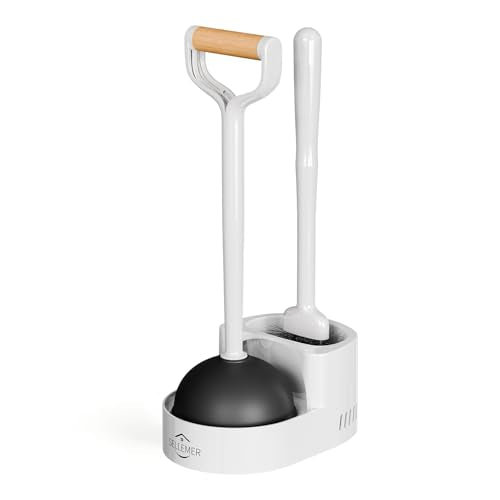 Sellemer Toilet Brush and Plunger Set, Curved Head for Deep Cleaning, White - color: White