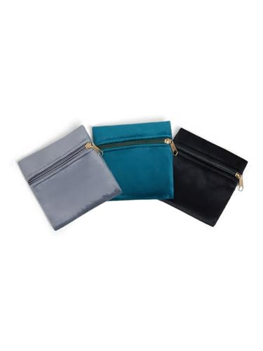 3Pcs Small Jewelry Bags Velvet Jewelry Pouches,4"x4",Blue - color: Blue