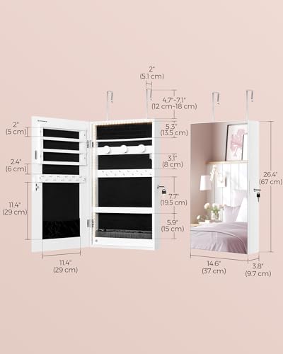 SONGMICS Lockable Jewelry Cabinet Armoire with Mirror, Wall-Mounted - color: White, style: Simple LED