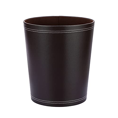 Sumnacon Round Leather Waste Basket,Small Classic PU Trash Garbage Can Under Desk Cabinet, Contemporary Wastebasket Bin for Home Office Laundry Room Living Room Bathroom Office,Brown - color: Brown