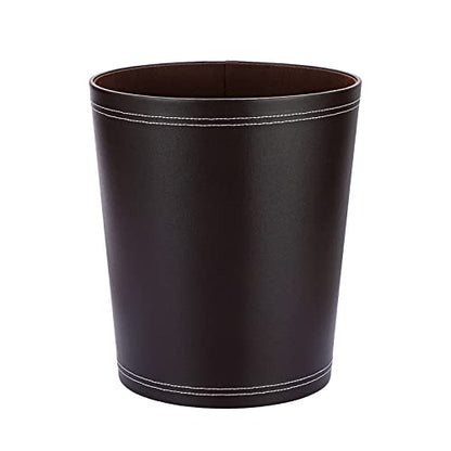 Sumnacon Round Leather Waste Basket,Small Classic PU Trash Garbage Can Under Desk Cabinet, Contemporary Wastebasket Bin for Home Office Laundry Room Living Room Bathroom Office,Brown - color: Brown