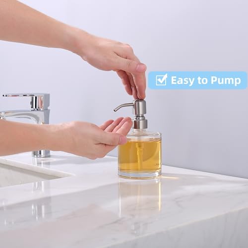 Clear Glass Soap Dispenser with Rust Proof Stainless Steel Pump, Brushed Nickel Refillable Liquid Hand Soap Dispenser for Bathroom, Kitchen (11Oz, Round) - color: Brushed Nickel, size: 11 oz Round