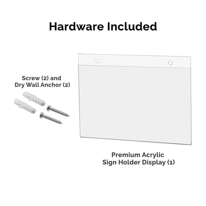 6 Pack Wall Mount Sign Holder for 8.5" x 5.5" Advertisements or Announcements in Bars Coffee Shops and Restaurants Clear Acrylic with 2 Pre Drilled Holes and Hanging Hardware by Marketing Holders - size: 8.5"W x 5.5"H