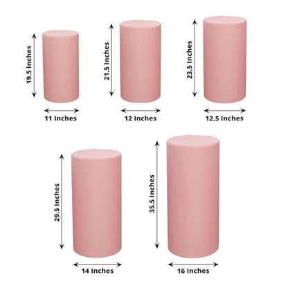 Efavormart Set of 5 | Dusty Rose Spandex Cylinder Plinth Display Box Stand Covers, Stretchable Pedestal Pillar Prop Covers - 160 GSM - color: Dusty Rose, size: Spandex Cylinder Covers