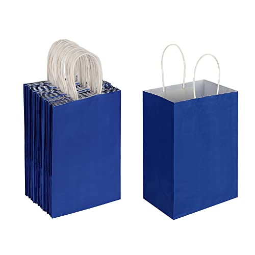 Oikss 50 Pack 5.25x3.25x8.25 Inch Small Royal Blue Kraft Paper Bags with Handles Bulk for Birthday Wedding Party Favors Grocery Retail Shopping Business Goody Craft Gift Bags Cub Sacks, 50 Count - color: Royal Blue