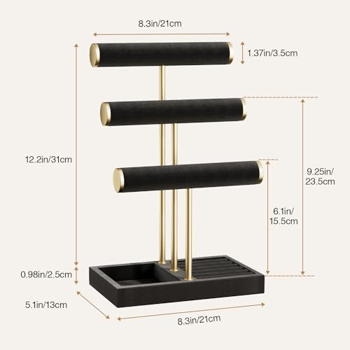 Jewelry Organizer Stand Display, 3 Tier Velvet Bracelet Holder, Black - color: Black, size: Standard