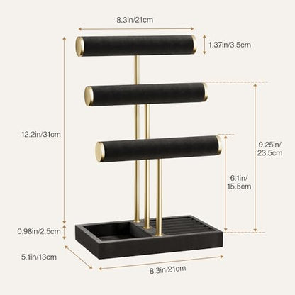 Jewelry Organizer Stand Display, 3 Tier Velvet Bracelet Holder, Black - color: Black, size: Standard