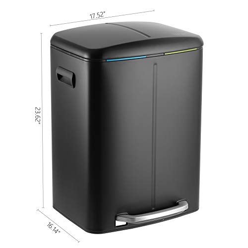 happimess HPM1005B Marco Rectangular 10.6-Gallon Double Bucket Trash Can with Soft-Close Lid, Fingerprint Resistant, Modern, Minimalistic for Home, Kitchen, Office, Bathroom, Black - color: Black