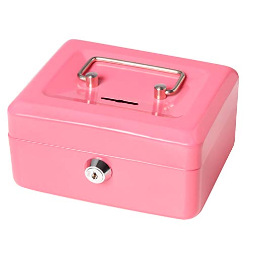 Decaller Small Cash Box with Lock and Slot, Metal Coin Bank Piggy Bank for Adults & Kids, 5.9" x 4.7" x 3.2", Pink - color: Pink, size: Small (5.9 Inch)