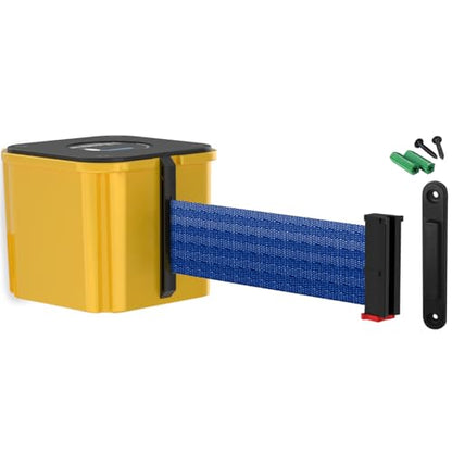 WM412 Retractable Belt Wall Mounted Yellow Crowd Control Barrier and Receiving End, 15' Blue Belt - color: Yellow Case w/ Blue Belt, size: 15' Belt
